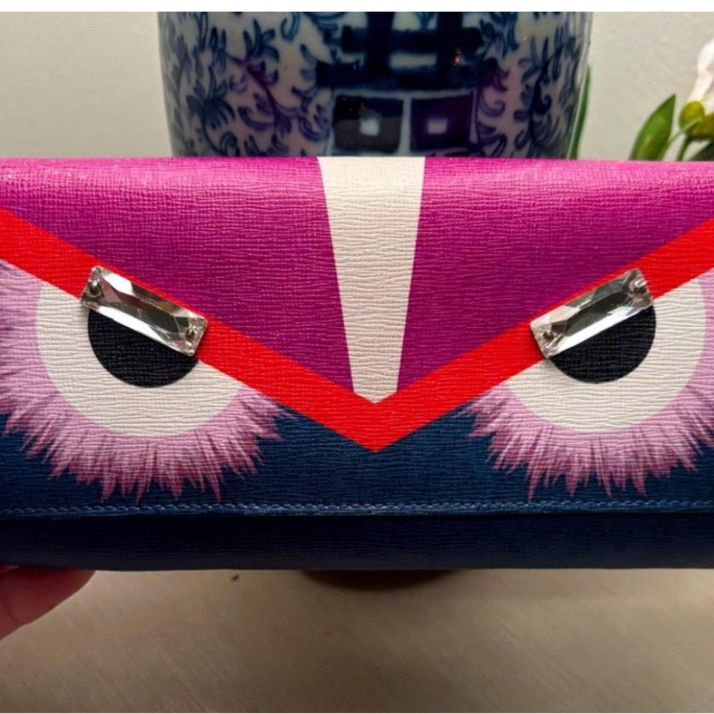 SOLD FENDI BAG BUGS Monster Long Bifold Wallet Purse Leather Pink/Purple - Picture 2 of 9
